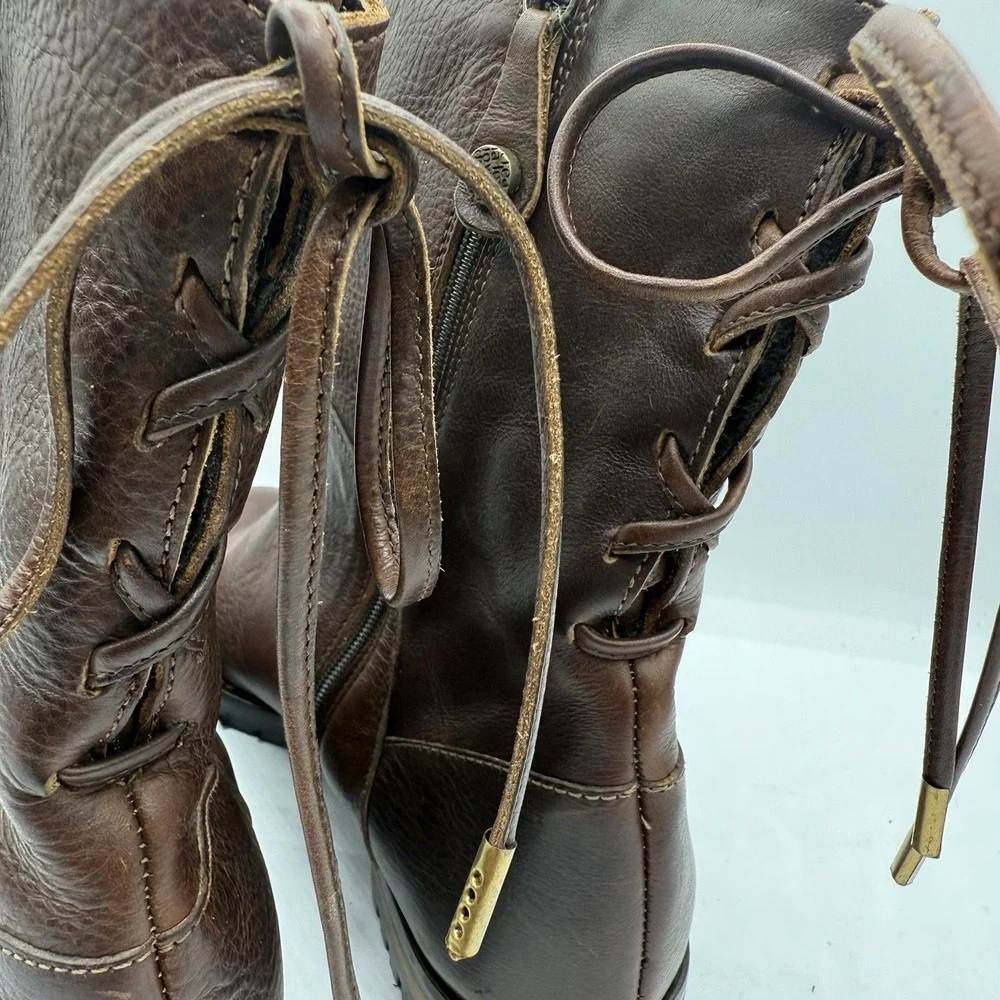 Fabianelli Brown Leather Italian Made Tie Back Boots Women's‎ 38/8 NEW